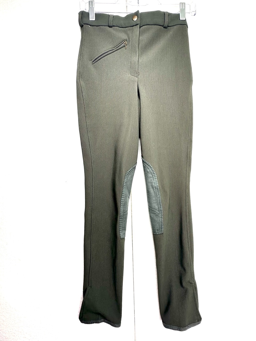 Tuffrider Charcoal Gray Ribbed Breeches with Embroidered Grip Patches 26